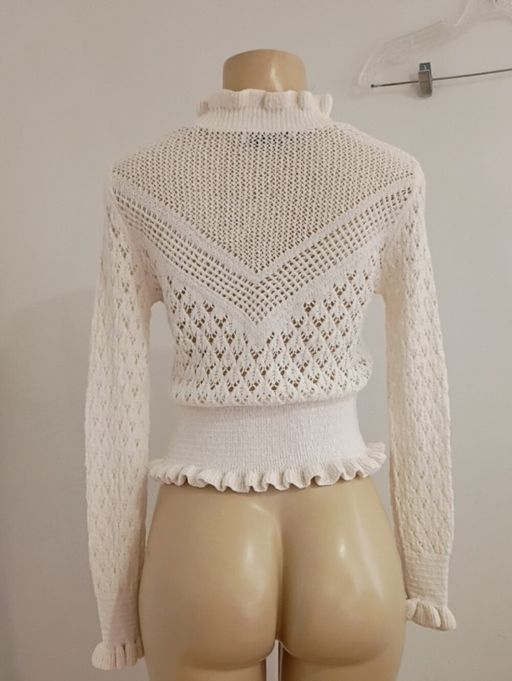 Zara Cream Crochet Ruffle Turtleneck Sweater - Picture 6 of 7